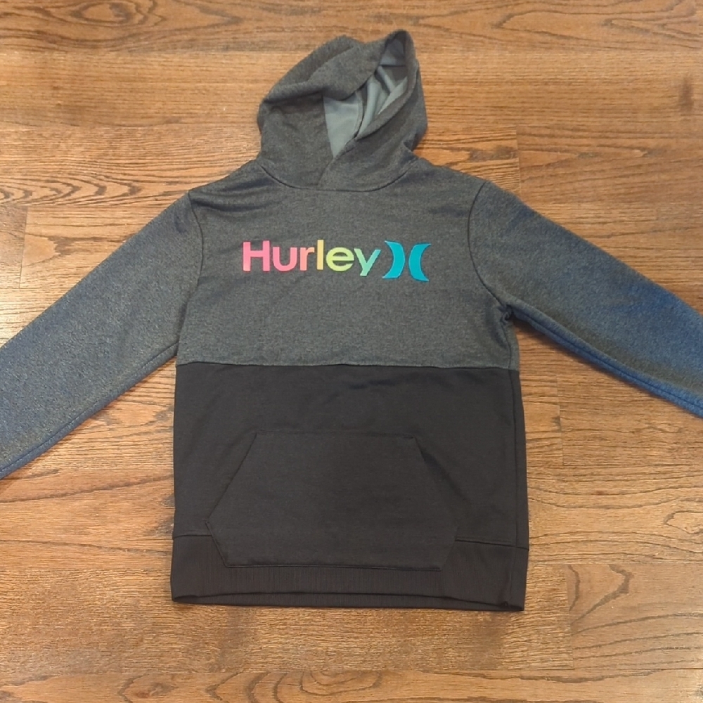 Hurley Gray and Black Hoodie Youth Large